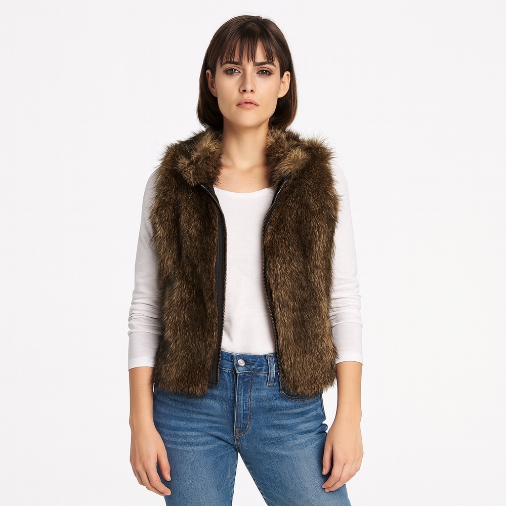 Banana Republic Woman’s‎ Faux Fur Full Zip Vest Size Petite Large